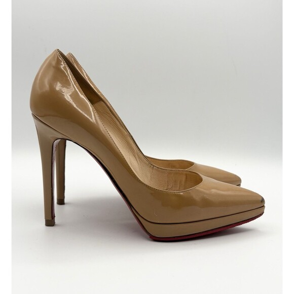 Christian Louboutin Shoes - Christian Louboutin Pigalle Plato 120 Nude Patent Leather Stiletto Heels Sz 37.5